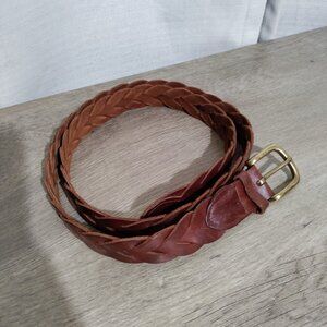 Merona Brown Braided Leather‎ Belt Size Large Gold Buckle